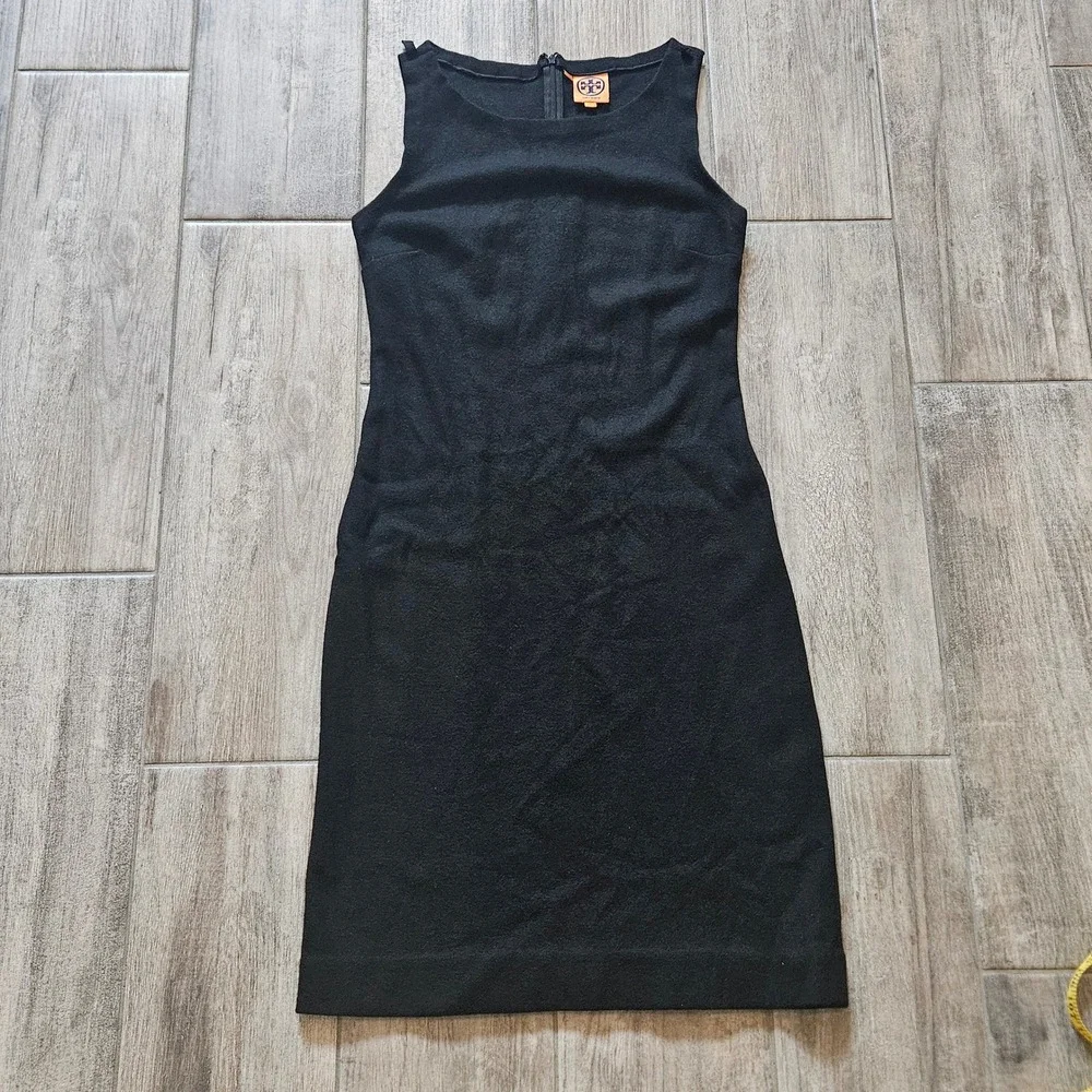 Tory Burch Shift Dress Size S Black Wool Sleeveless  Round Neck LBD Quiet Luxury